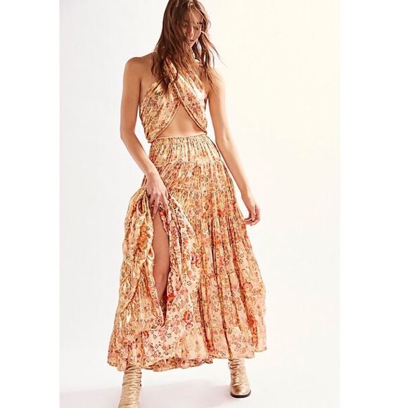 Free People Printed Something Magical Metallic Floral Tiered Maxi Dress - Picture 2 of 8
